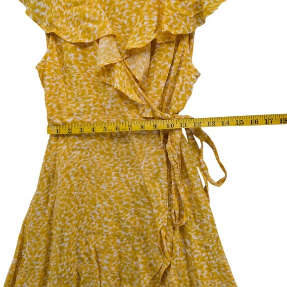 Free People French Quarter Mini Wrap Dress Yellow White Flutter Sleeve Size XS - Picture 8 of 11